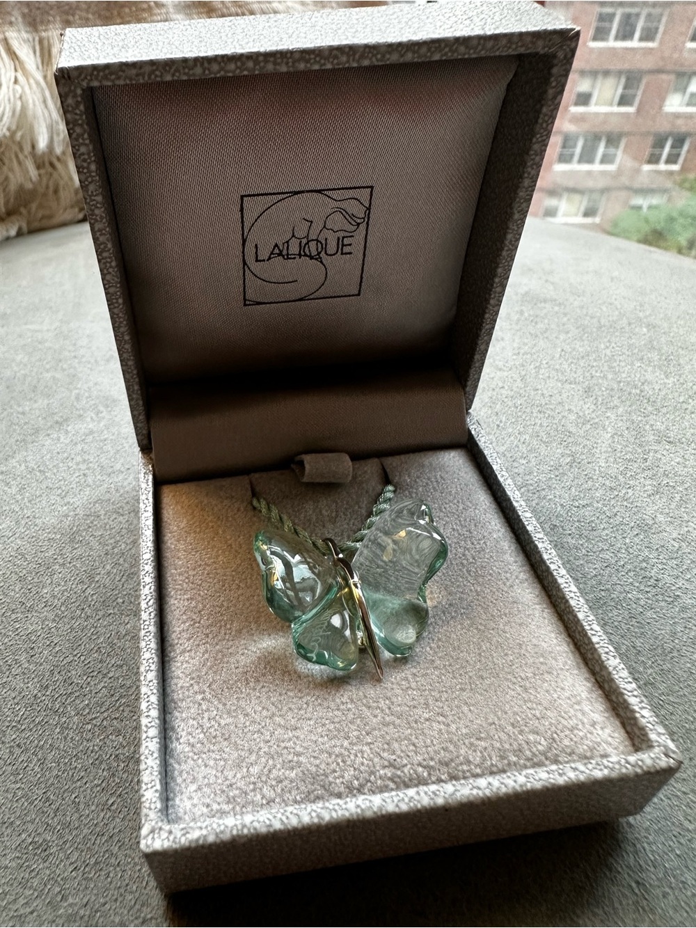 Authentic Lalique Papillon Butterfly Pendant - Lagon Teal Crystal